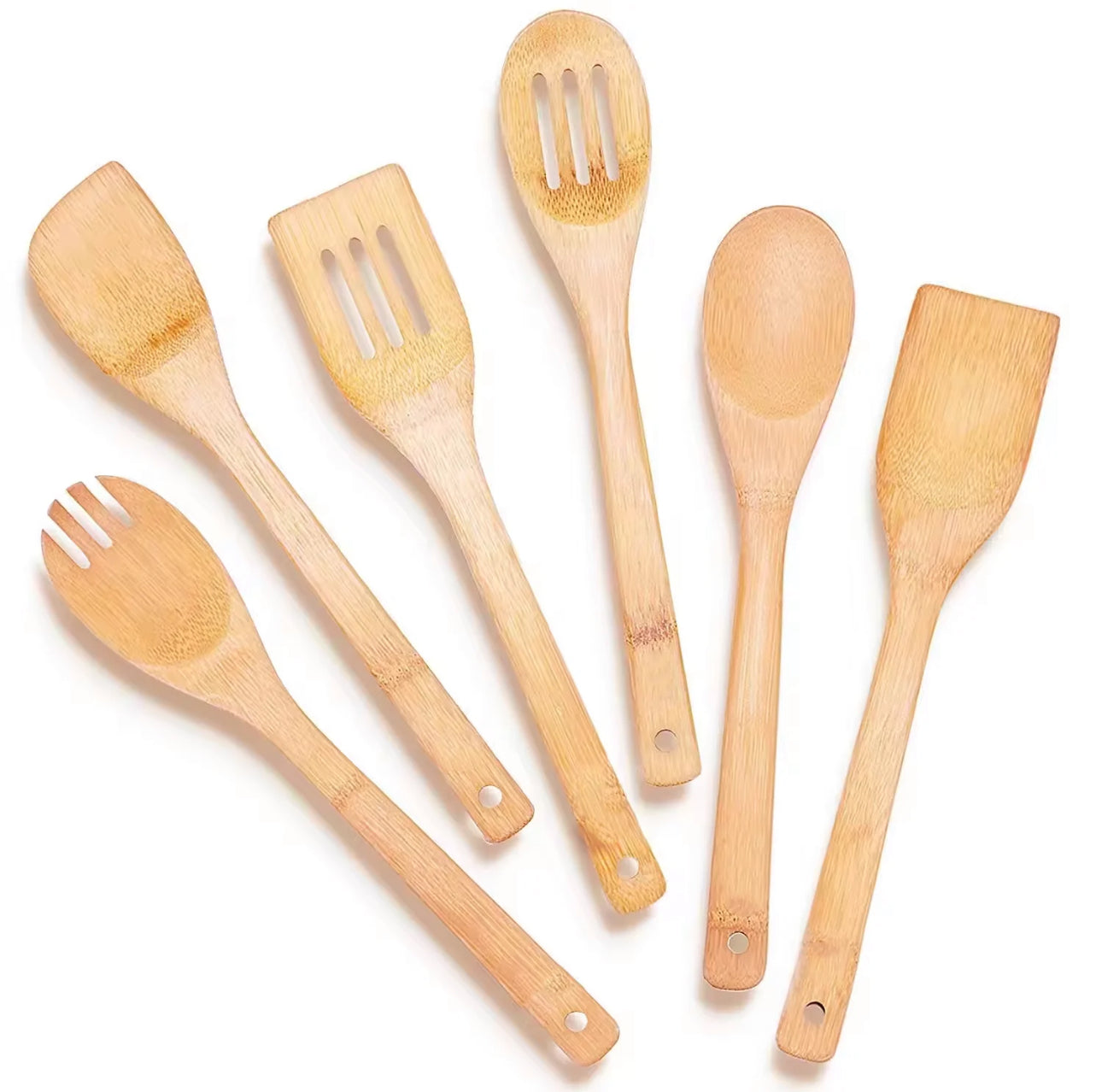 6-Piece Bamboo Wooden Spoon Set for Cooking